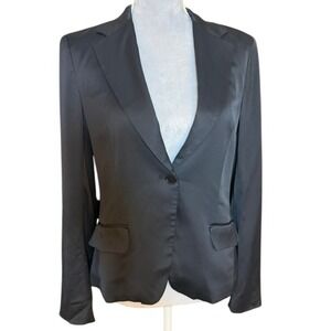 THEORY Gabe B Edition Silk Blend Satin Finish One Button Blazer Black Size 10